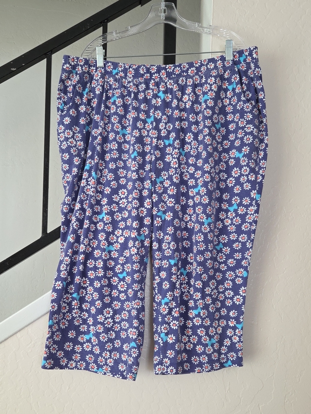 Womens Blue Floral Capri Pajama Pants Size 2x